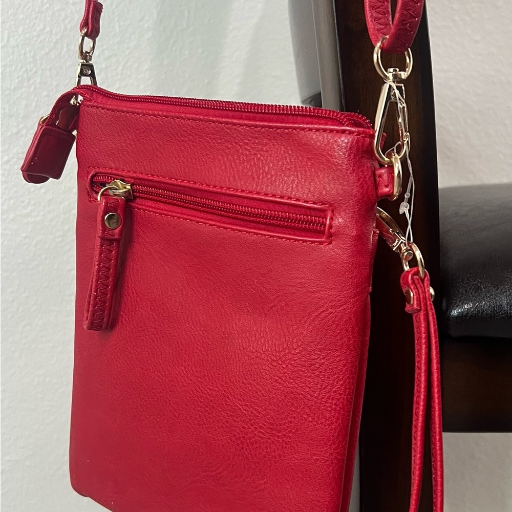 Red Crossbody Bag with Gold Accents - Picture 4 of 5